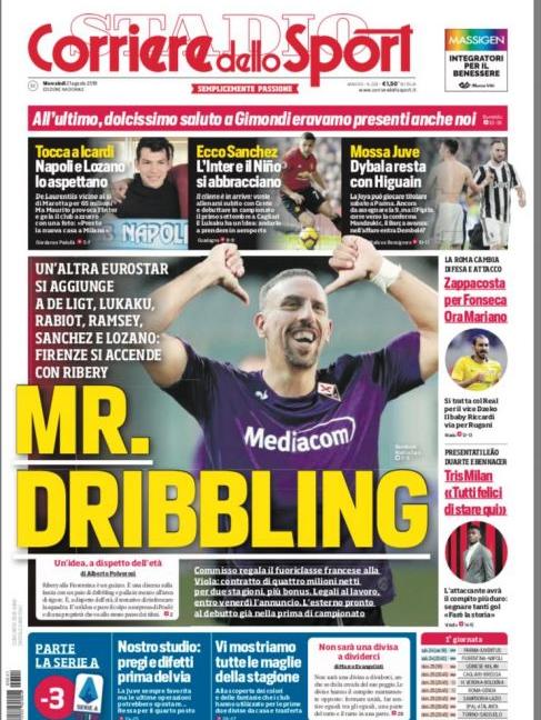 'Mr Dribbling' e 'Chi parte, chi arriva': le prime pagine dei quotidiani