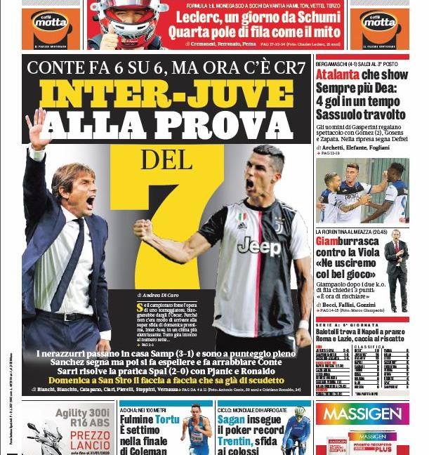 'Inter e Juve: cannibali', 'Alla prova del 7': le prime pagine di oggi