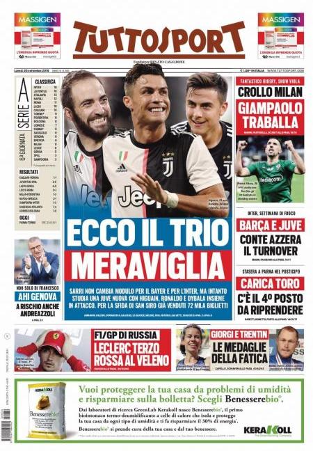 Juve, ecco il trio meraviglia, si scalda Inter-Juve: le prime dei giornali