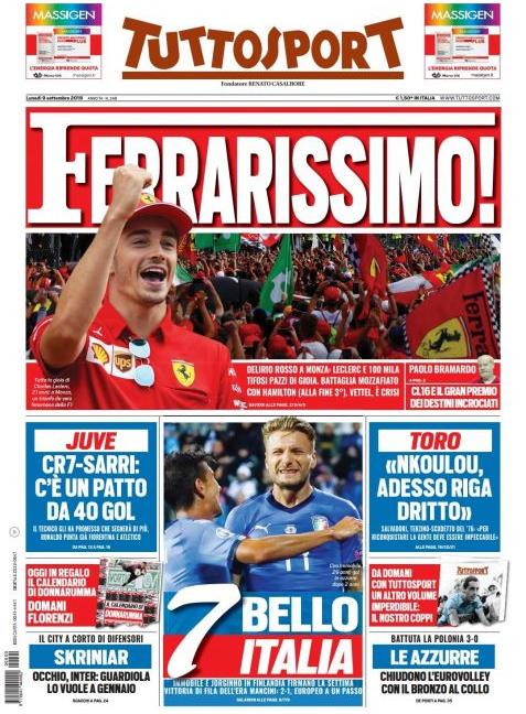 'Euro2020: ci siamo!' e 'CR7-Sarri, patto da 40 gol': le prime pagine