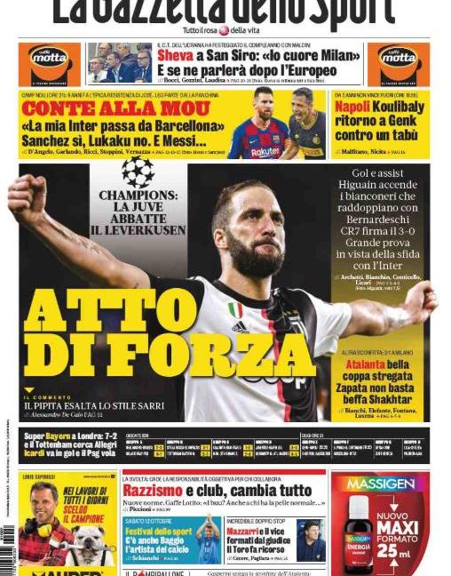 'Pipita d'Oro', 'La Juve vince e diverte': le prime pagine dei quotidiani