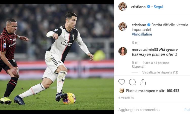 Ronaldo, messaggio dopo la rabbia: tanti 'like' tra i compagni della Juve