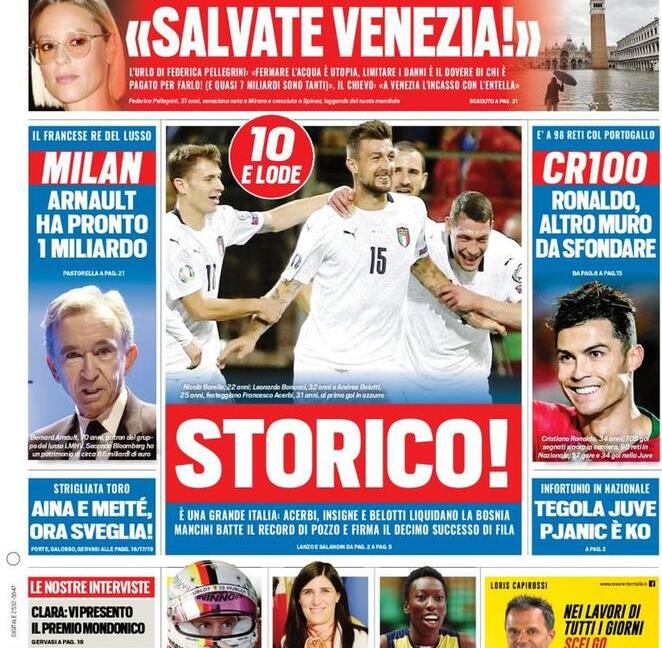 'Non si scherza con Ronaldo' e 'Pjanic KO': le prime pagine