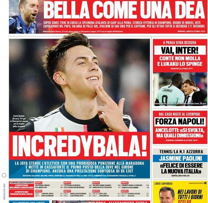 "IncreDybala, "Dyvino", "Juve bella Joya": le prime pagine dei giornali