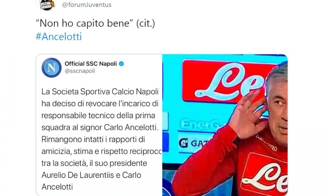 Napoli, sui social l'ironico saluto dei tifosi della Juve ad Ancelotti GALLERY