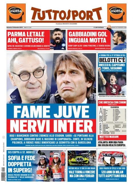 'La Juve rincorre la vetta', 'Nervi Inter': le prime dei giornali