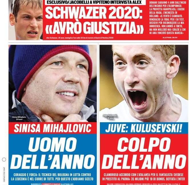 'Juve-Kulusevski, botto da 44 milioni' e 'Colpo dell'anno': le prime dei giornali