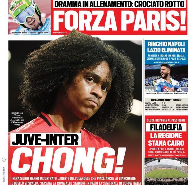 'Juve-Roma solo per i big' e 'Juve-Inter, Chong!': le prime pagine