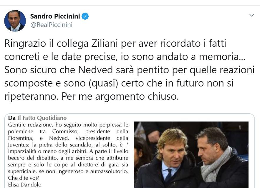 Piccinini ringrazia Ziliani e continua la crociata contro Nedved