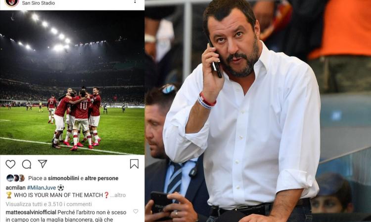 Milan-Juve, Salvini: 'L'arbitro poteva mettersi la maglia bianconera' FOTO