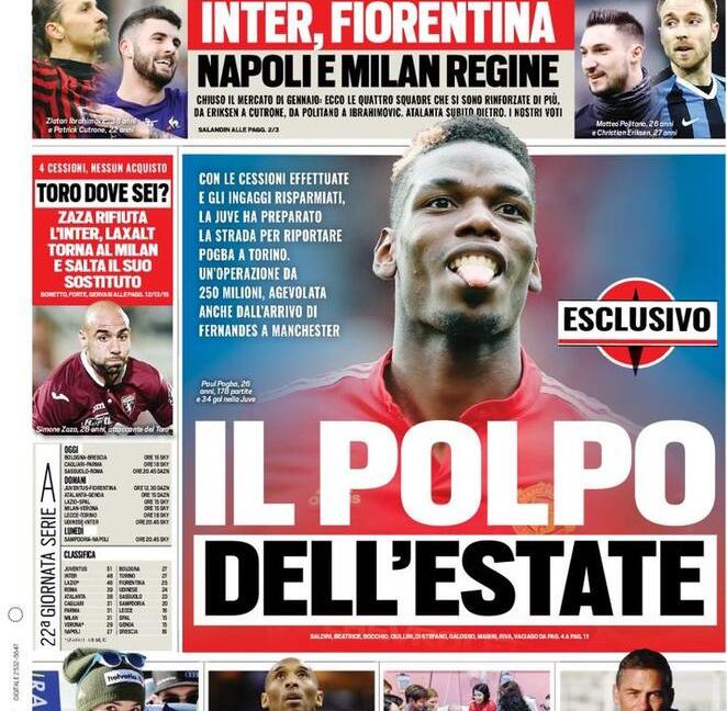  'Il Polpo dell'estate', la Juve prepara il ritorno di Pogba: le prime pagine