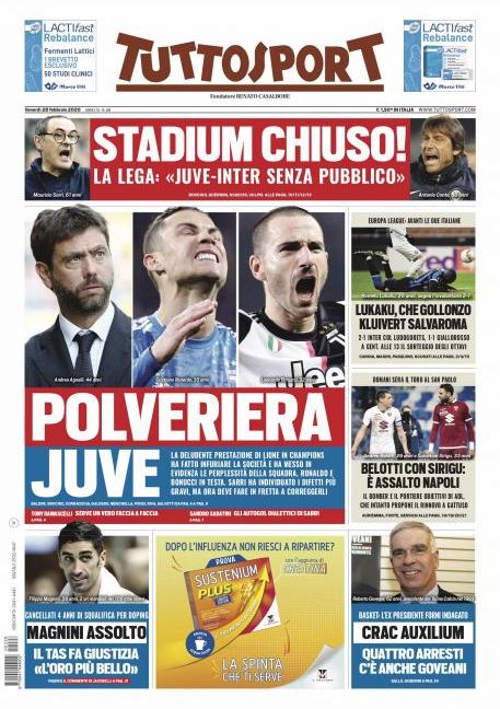 'Polveriera Juve', 'Sarri rischia, Conte freme': le prime pagine dei giornali