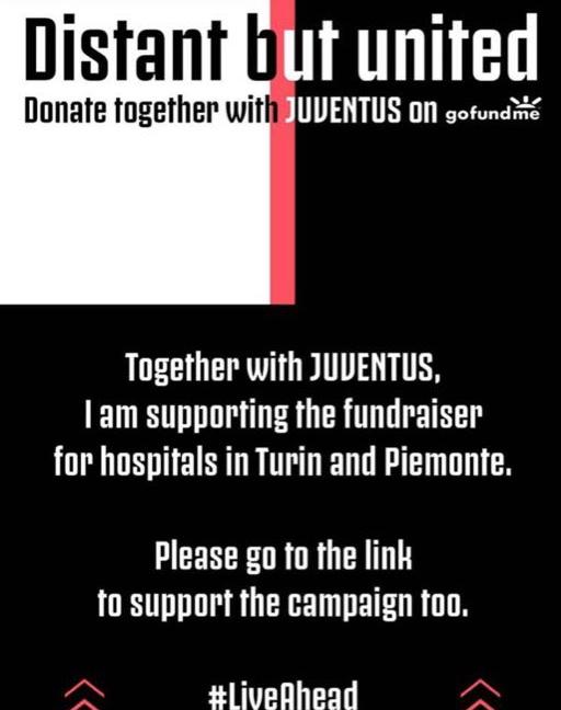 Coronavirus: Ronaldo invita a partecipare alla raccolta fondi della Juve