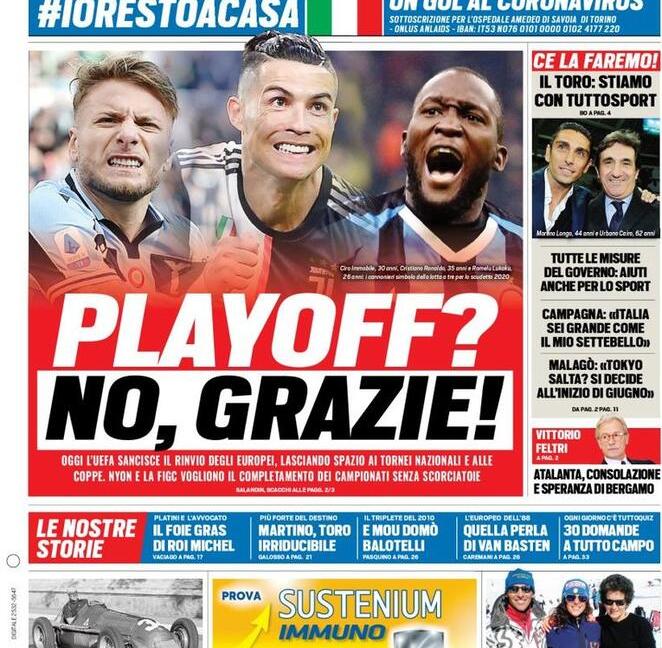 'Play-off? No grazie' e 'Arrivederci Tokyo': le prime dei giornali