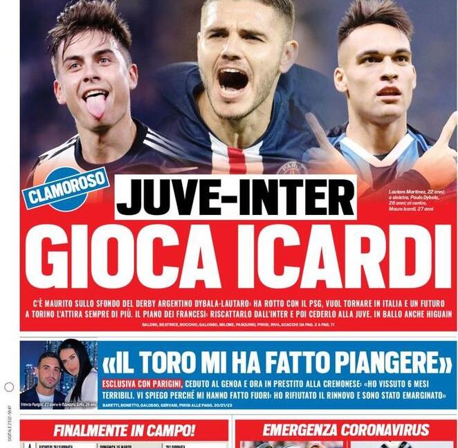 'Calcio in chiaro, è scontro', 'Juve-Inter, gioca Icardi': le prime pagine dei giornali