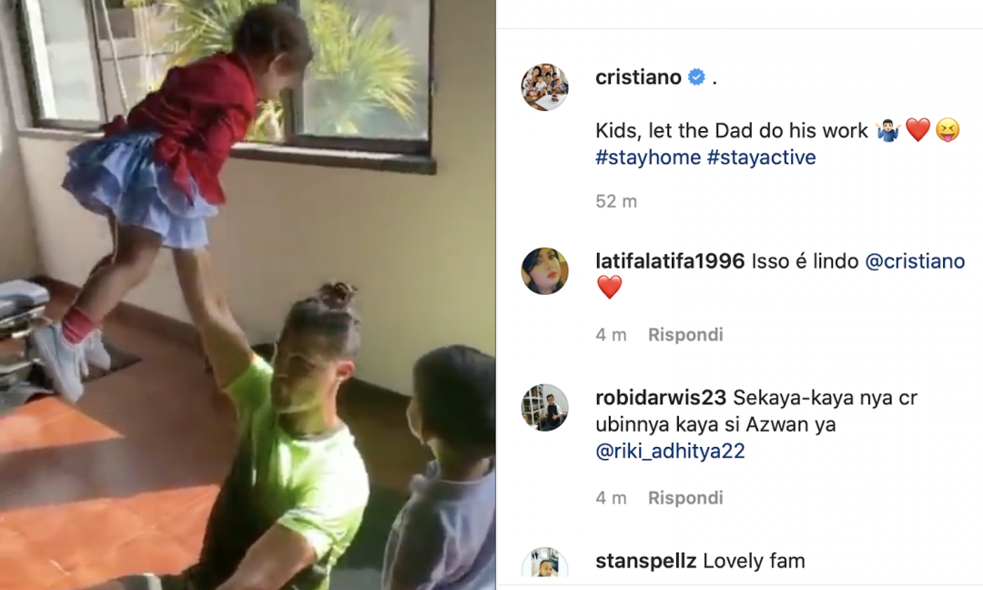 Ronaldo ride e si allena con i figli: ‘Bambini, lasciate lavorare papà’ VIDEO