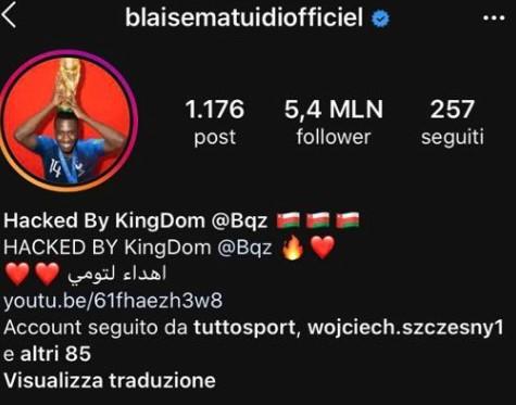 Matuidi, profilo Instagram hackerato da KingDom