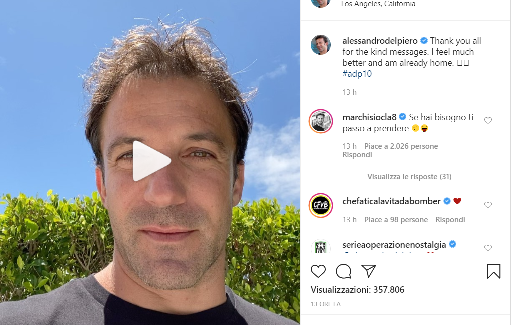 Del Piero: 'Lotta al Covid come una partita di calcio. E noi...' FOTO