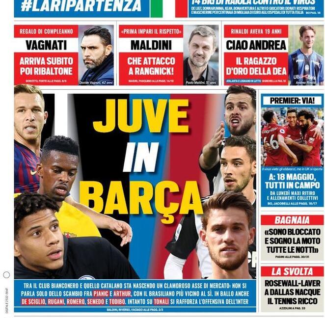 'Via libera a metà', Juve in Barça': le prime pagine dei giornali