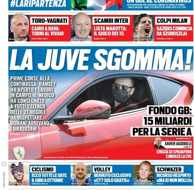 'La Juve sgomma' e 'Vai Germania': le prime pagine dei quotidiani