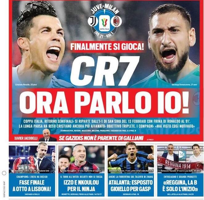 'Ora parlo io!', 'Il calcio è adesso' e 'Finalmente': le prime pagine dei giornali di oggi