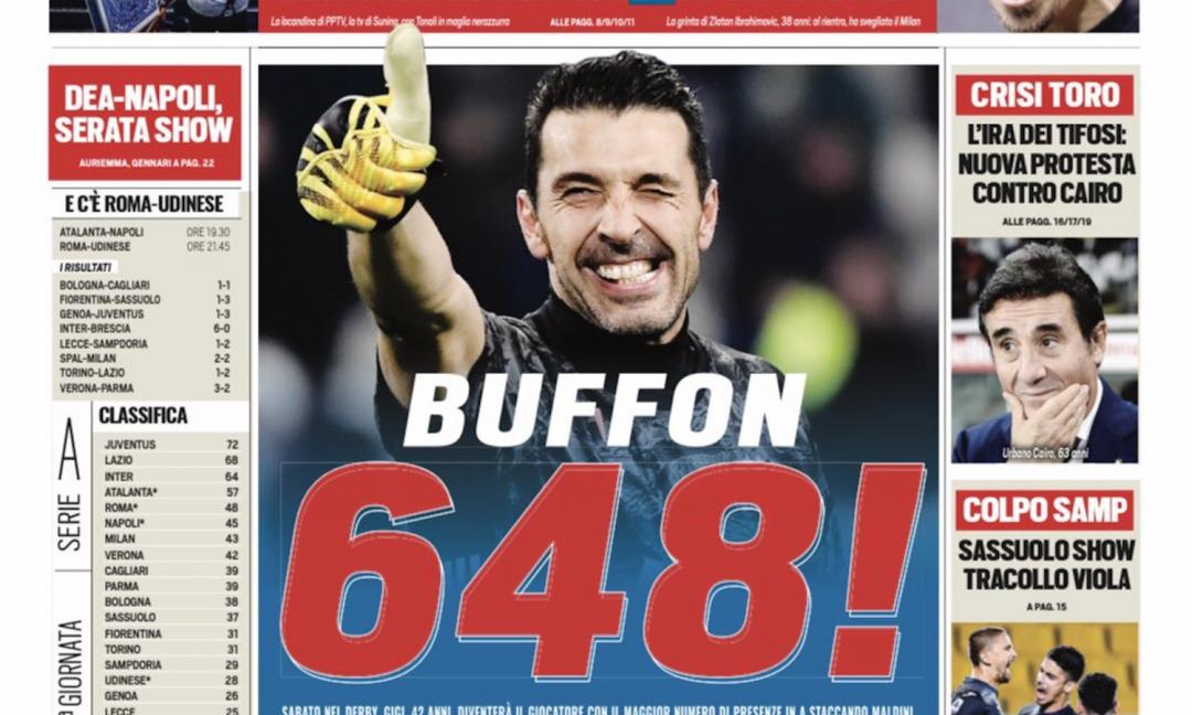 ‘Buffon 648!’, ‘Vengo anch’io’: le prime pagine dei giornali