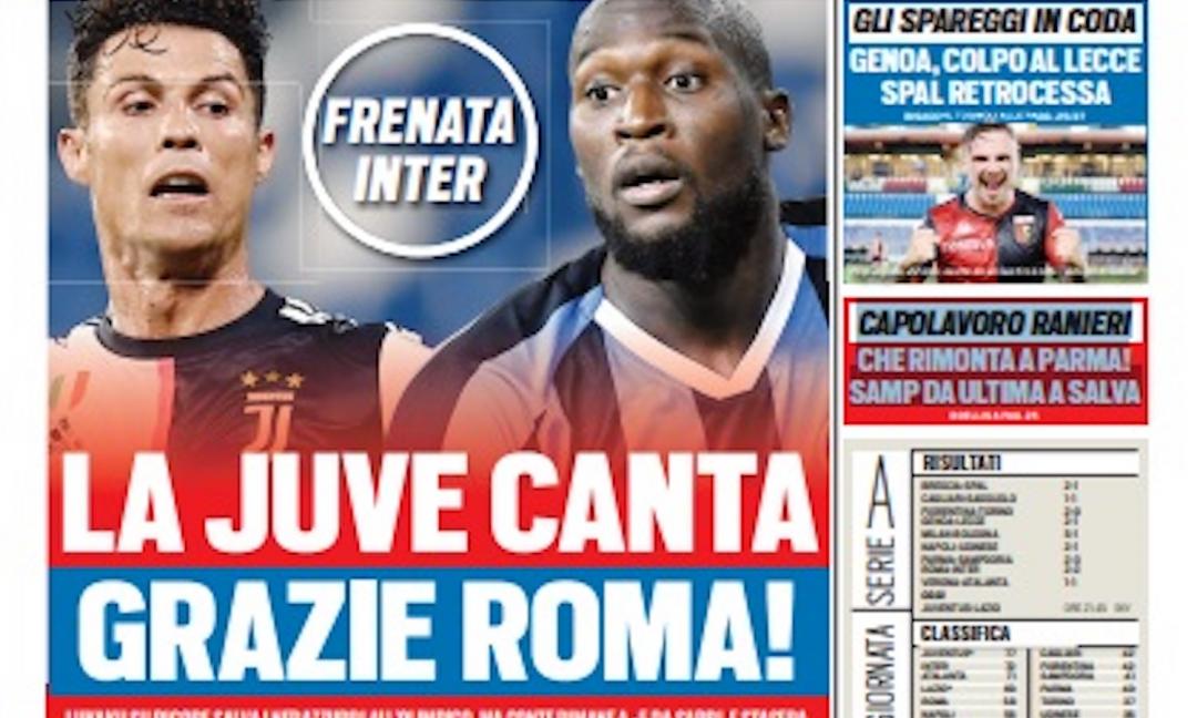 ‘Sarri gode al JHotel’, ‘Furia Conte’, 'La Juve canta Grazie Roma': le prime pagine dei giornali