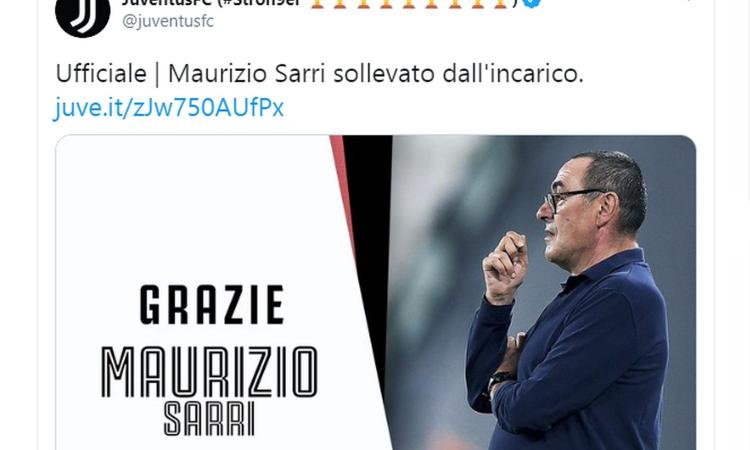 JUVE, UFFICIALE: SARRI È STATO ESONERATO