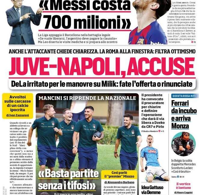 'La Juve torna in Chiesa', 'Juve-Napoli, accuse': le prime pagine dei