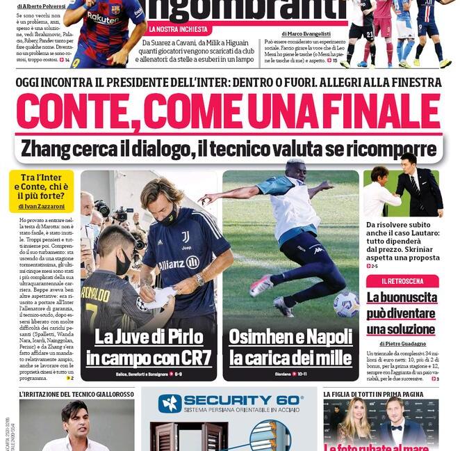 'Juve, è patto tra Pirlo e CR7', 'Conte, verdetto finale': le prime pagine dei giornali