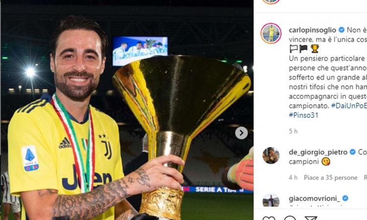 Juve, carica Pinsoglio: 'Punto importante, avanti con fiducia', la FOTO con Buffon