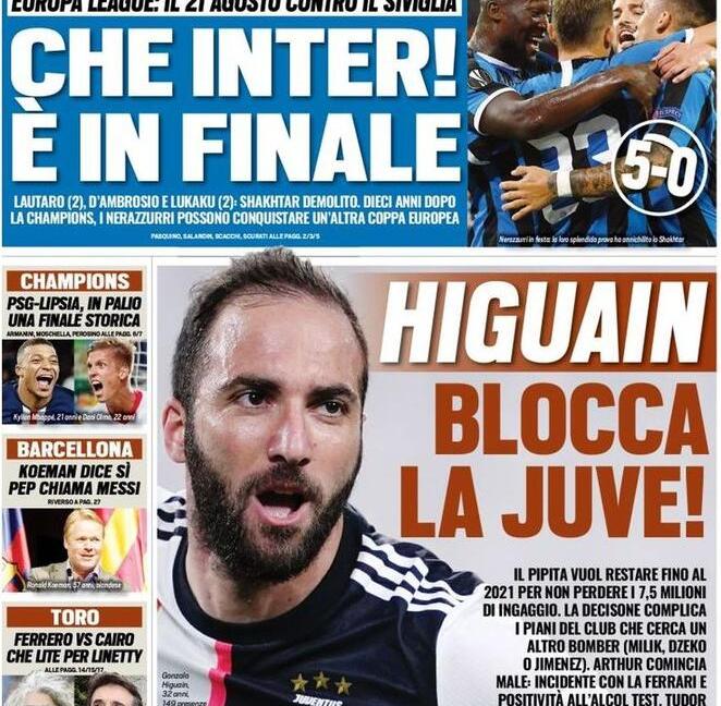 'Higuain blocca la Juve', 'Tudor fa il tutor di Pirlo' e 'Grane Juve': le prime pagine