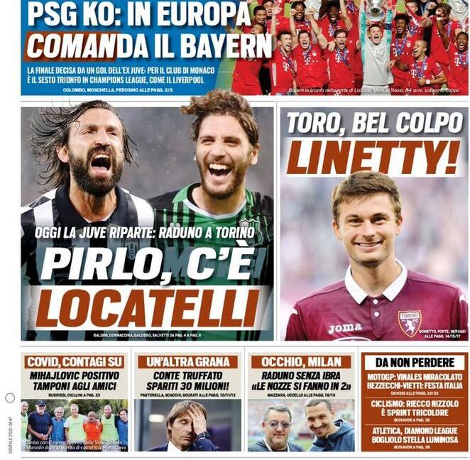 'Juve, assalto al 10° scudetto', 'La lezione di Coman', 'C'è Locatelli': le prime dei giornali