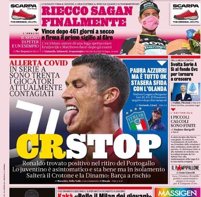 'CRstop', 'CR7 shock', 'Messi, ci sarò': le prime pagine aprono tutte con Ronaldo