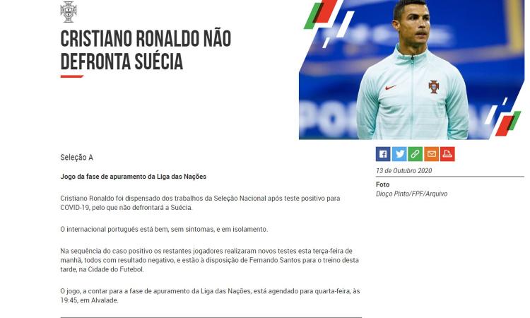 Dal NY Times ai quotidiani portoghesi: Ronaldo positivo, le reazioni