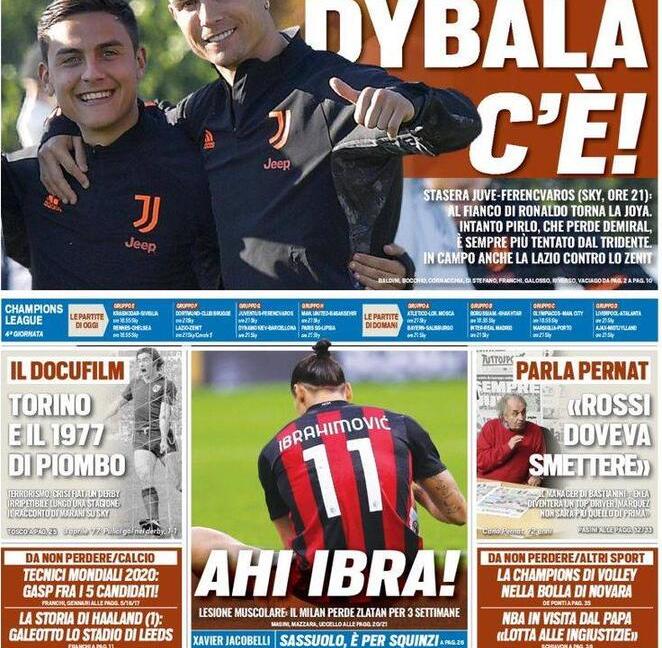 'Dybala c'è', 'CR7-Joya, c'è posto': le prime pagine dei giornali