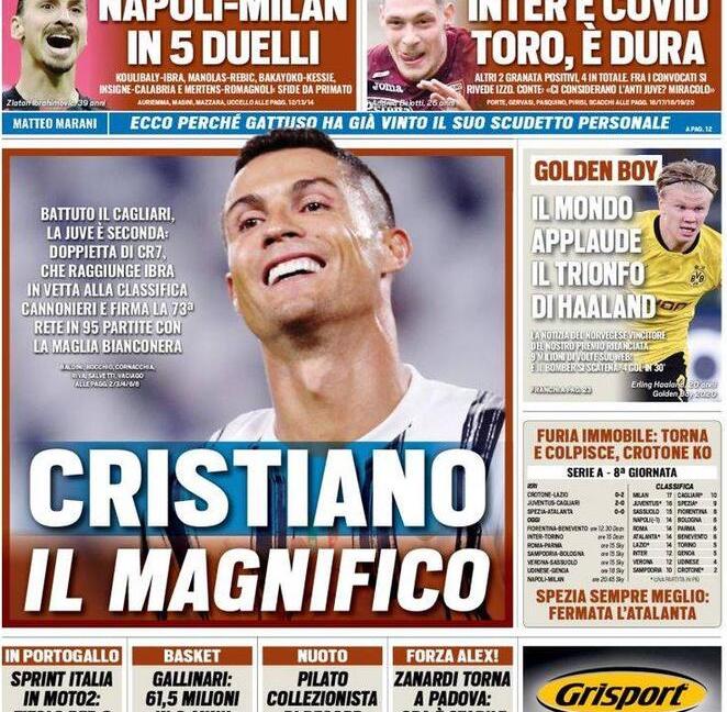 'Cristiano il magnifico', 'Abbracciami, Juve': le prime pagine dei giornali