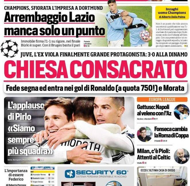 'Chiesa consacrato!', 'CR750': le prime pagine dei giornali