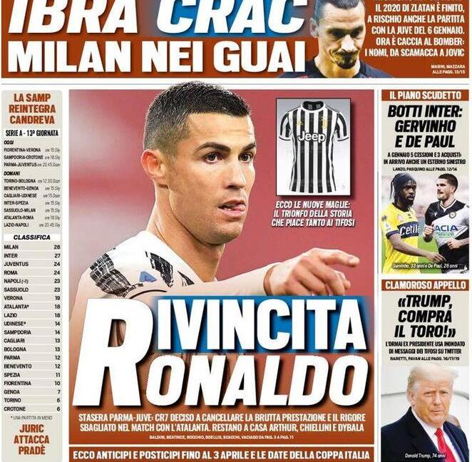 'Rivincita Ronaldo', 'Dybala stop, c’è Morata': le prime pagine dei giornali