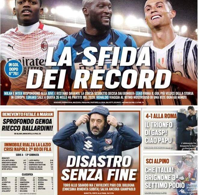 'La sfida dei record', 'Ronaldo a un ritmo mostruoso': le prime pagine dei giornali