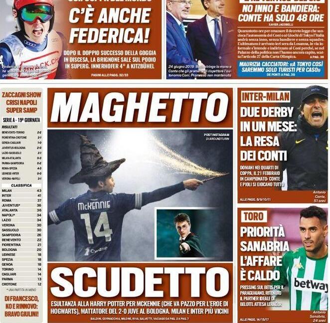 'Maghetto scudetto', 'Juve fa l’americana', 'Scatto di Pirlo': le prime pagine dei giornali