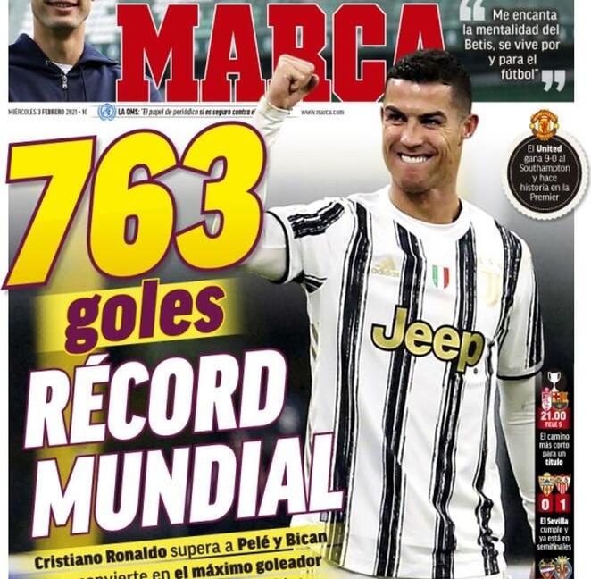 'Ronaldo record mondiale, goduria Juve!': in Spagna e Italia CR7 uomo-copertina