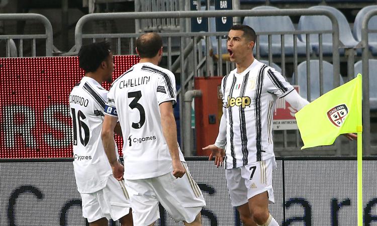 Juve, esultanza polemica per Cristiano Ronaldo dopo la tripletta a Cagliari FOTO