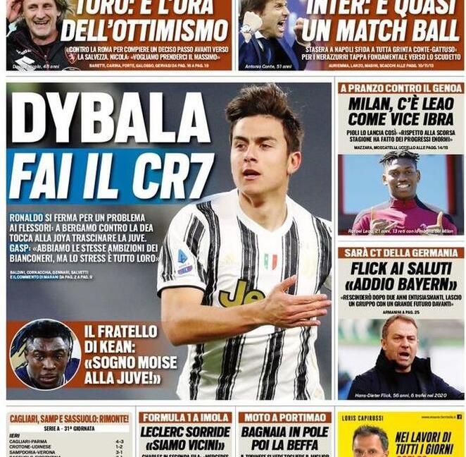 'Dybala, fai il CR7' e la 'Volata scudettino': le prime pagine dei giornali