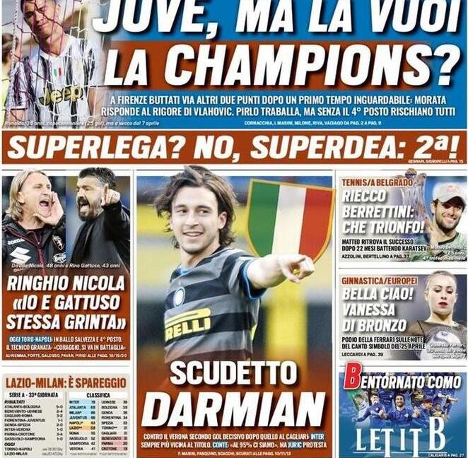 'Juve, incubo Champions', 'Roma-Sarri, intesa': le prime pagine dei giornali