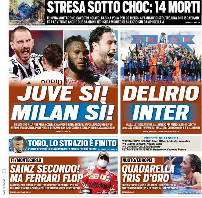 'Juventus e Milan alle stelle', 'Pirlo benedetto': le prime pagine dei giornali