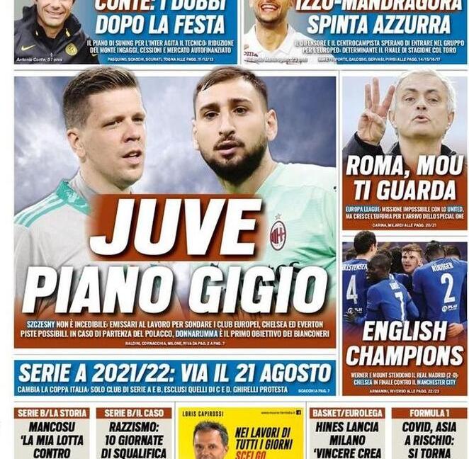 'Juve, piano Gigio', 'Il ritorno di Allegri più vicino': le prime pagine dei giornali