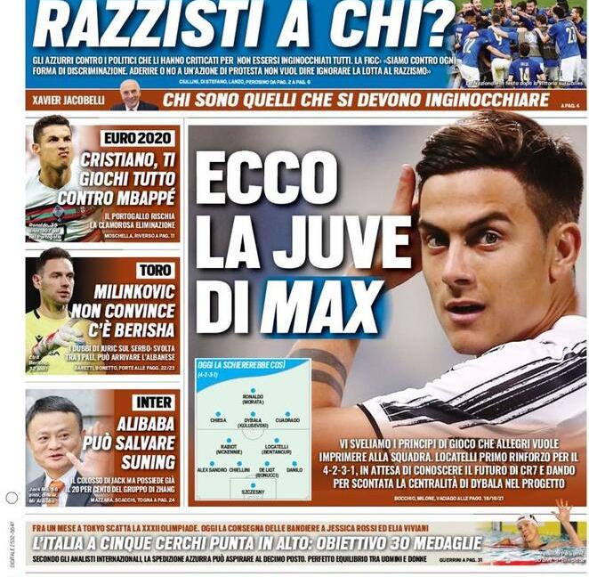 'Ecco la Juve di Max', 'Ronaldo, prove di Psg': le prime pagine dei giornali