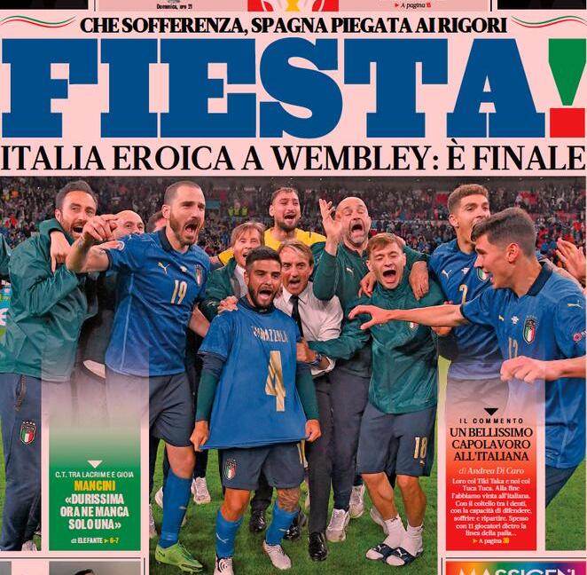 'I Leoni', 'Dio è italiano' e 'Fiesta': le prime pagine celebrano gli Azzurri