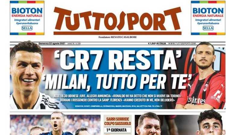 'L'Inter li fa cantare', 'Ronaldo, a te la Juve': le prime pagine dei giornali